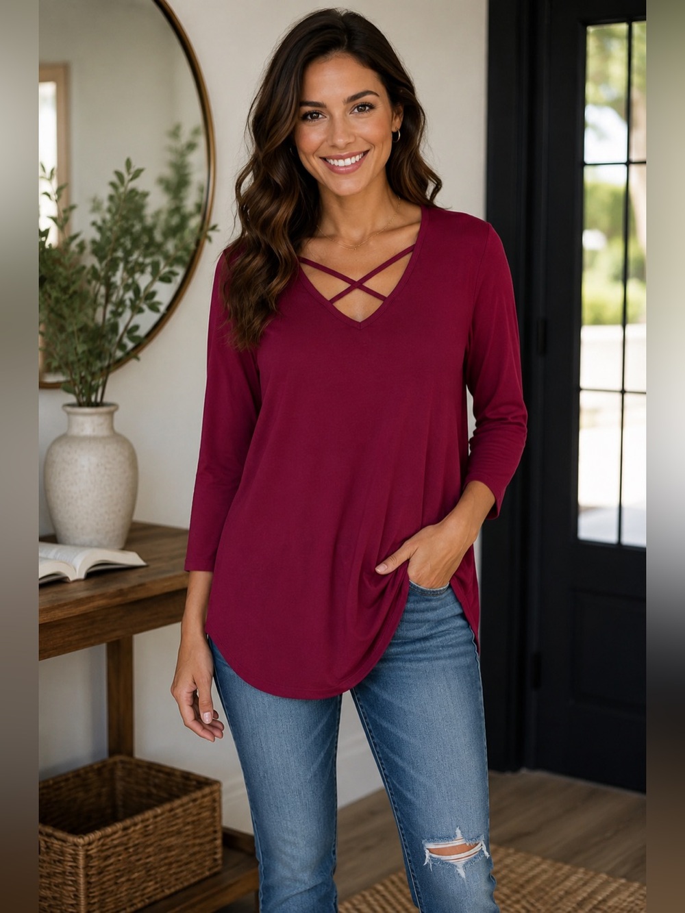 Lime N Chili Crisscross V-Neck Long Sleeve Tee